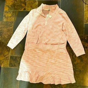 Talbots white Pink Ruffled A-Line Polo skirt set new xlp
